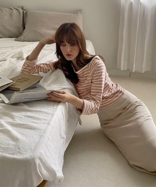mangata(モンガータ)の「Bicolor border long sleeve(Tシャツ/カットソー・レディース・ネイビー/ピンク・FREE)」の9枚目の写真