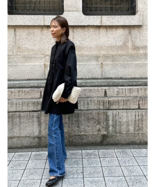 ulu（ウル）の「Stand collar tunic blouse（シャツ/ブラウス・レディース・ブラック/ベージュ・FREE）」の22枚目の写真