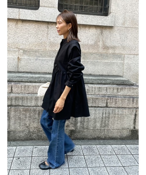 ulu（ウル）の「Stand collar tunic blouse（シャツ/ブラウス・レディース・ブラック/ベージュ・FREE）」の8枚目の写真