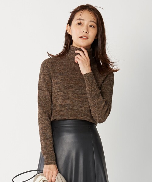 J.PRESS(ジェイプレス)の「【洗える】WORSTED CHINE WOOL ハイネック ニット(ニット/セーター・レディース・ダークブラウン系/ベージュ系/グレー系・T15/T13)」の1枚目の写真