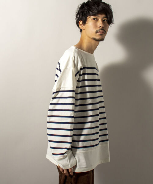 GEVACO（ゲバコ）の「【GEVACO/ゲバコ】オーバーサイズ パネルボーダー バスクシャツ（Tシャツ/カットソー・メンズ・ブルー系その他7/ベージュ系その他3/ホワイト系その他4・LARGE/MEDIUM）」の2枚目の写真