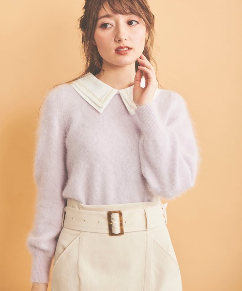 NOELA(ノエラ)の「襟付アンゴラミックスニット(ニット/セーター・レディース・ブラック/ラベンダー/オフホワイト・フリー)」の3枚目の写真