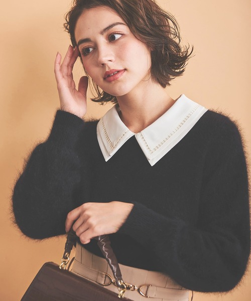 NOELA(ノエラ)の「襟付アンゴラミックスニット(ニット/セーター・レディース・ブラック/ラベンダー/オフホワイト・フリー)」の2枚目の写真