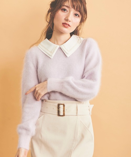 NOELA(ノエラ)の「襟付アンゴラミックスニット(ニット/セーター・レディース・ブラック/ラベンダー/オフホワイト・フリー)」の4枚目の写真