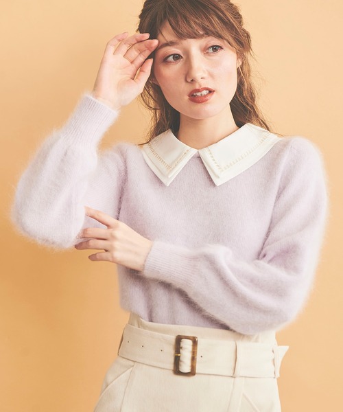 NOELA(ノエラ)の「襟付アンゴラミックスニット(ニット/セーター・レディース・ブラック/ラベンダー/オフホワイト・フリー)」の5枚目の写真