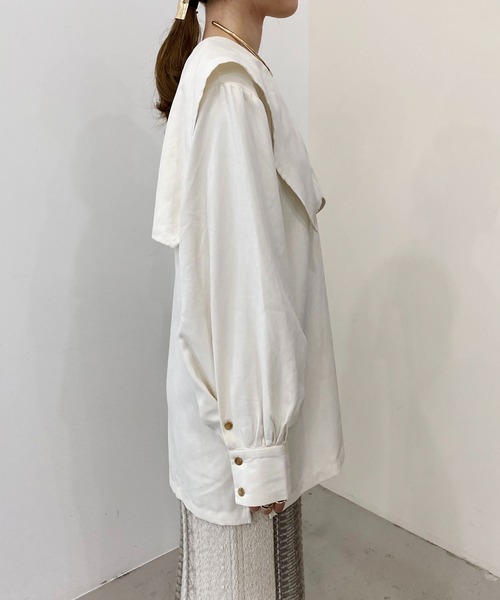 CAPRICIEUX LE'MAGE(カプリシューレマージュ)の「スクエアカラーシャツ(シャツ/ブラウス・レディース・グリーン/チャコールグレー/オフホワイト・FREE)」の7枚目の写真