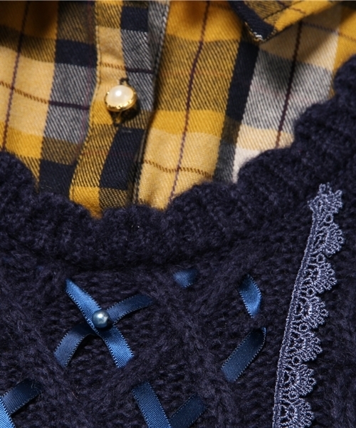 axes femme(アクシーズファム)の「ネルシャツレイヤード風プルオーバー(ニット/セーター・レディース・ベージュ/ネイビー/ブラック・MEDIUM)」の12枚目の写真