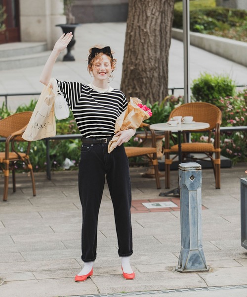 BONLECILL（ボンルシール）の「ボーダー 半袖ニットプルオーバー（ニット/セーター・レディース・ブラック/レッド/ブルー/グリーン/オレンジ/ネイビー/ライトグリーン・FREE）」の9枚目の写真