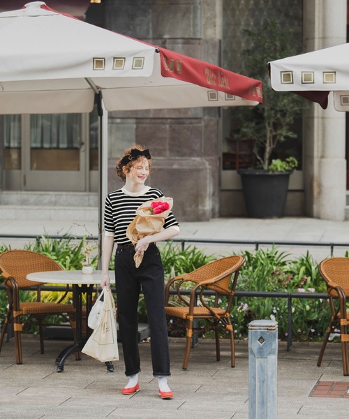 BONLECILL（ボンルシール）の「ボーダー 半袖ニットプルオーバー（ニット/セーター・レディース・ブラック/レッド/ブルー/グリーン/オレンジ/ネイビー/ライトグリーン・FREE）」の11枚目の写真