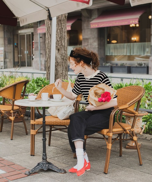 BONLECILL（ボンルシール）の「ボーダー 半袖ニットプルオーバー（ニット/セーター・レディース・ブラック/レッド/ブルー/グリーン/オレンジ/ネイビー/ライトグリーン・FREE）」の12枚目の写真