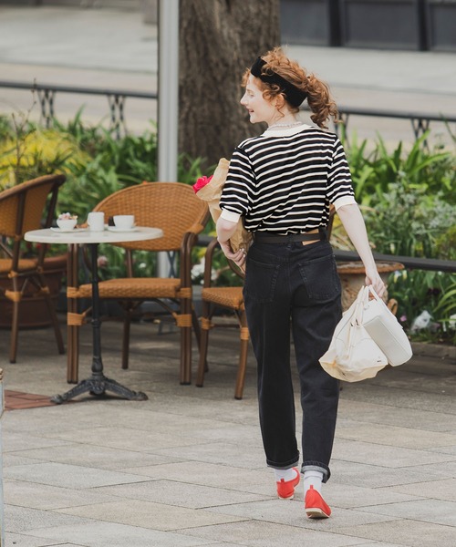 BONLECILL（ボンルシール）の「ボーダー 半袖ニットプルオーバー（ニット/セーター・レディース・ブラック/レッド/ブルー/グリーン/オレンジ/ネイビー/ライトグリーン・FREE）」の14枚目の写真