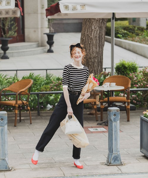 BONLECILL（ボンルシール）の「ボーダー 半袖ニットプルオーバー（ニット/セーター・レディース・ブラック/レッド/ブルー/グリーン/オレンジ/ネイビー/ライトグリーン・FREE）」の15枚目の写真