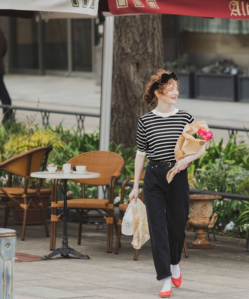 BONLECILL（ボンルシール）の「ボーダー 半袖ニットプルオーバー（ニット/セーター・レディース・ブラック/レッド/ブルー/グリーン/オレンジ/ネイビー/ライトグリーン・FREE）」の17枚目の写真