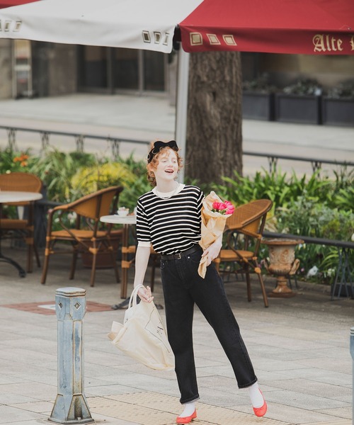 BONLECILL（ボンルシール）の「ボーダー 半袖ニットプルオーバー（ニット/セーター・レディース・ブラック/レッド/ブルー/グリーン/オレンジ/ネイビー/ライトグリーン・FREE）」の18枚目の写真