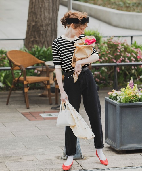 BONLECILL（ボンルシール）の「ボーダー 半袖ニットプルオーバー（ニット/セーター・レディース・ブラック/レッド/ブルー/グリーン/オレンジ/ネイビー/ライトグリーン・FREE）」の19枚目の写真