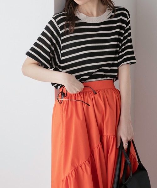 BONLECILL（ボンルシール）の「ボーダー 半袖ニットプルオーバー（ニット/セーター・レディース・ブラック/レッド/ブルー/グリーン/オレンジ/ネイビー/ライトグリーン・FREE）」の21枚目の写真