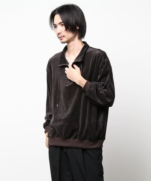 Lui's（ルイス）の「ベロアハーフZIPプルオーバー（スウェット・メンズ・ブラック/ブラウン/グリーン・FREE）」の2枚目の写真