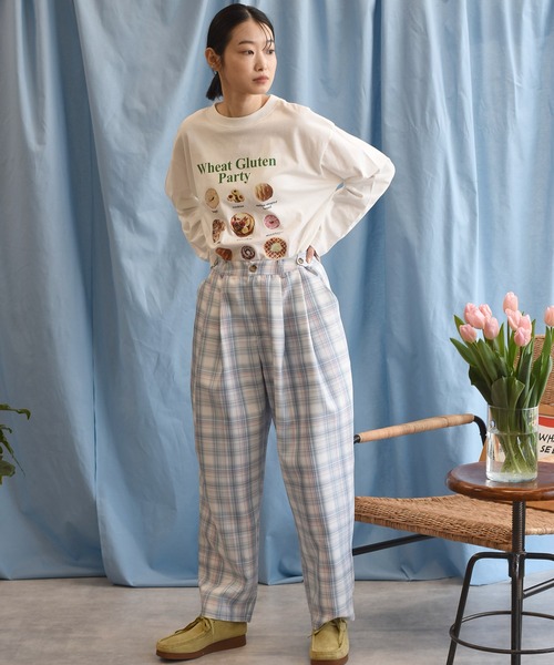 Alley by w closet(アリーバイダブルクローゼット)の「【Alley】【サイズ調整できる】チェックタックパンツ(スラックス・レディース・ピンク/ブルー・FREE)」の10枚目の写真