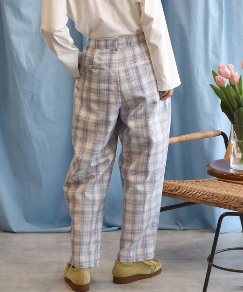 Alley by w closet(アリーバイダブルクローゼット)の「【Alley】【サイズ調整できる】チェックタックパンツ(スラックス・レディース・ピンク/ブルー・FREE)」の12枚目の写真