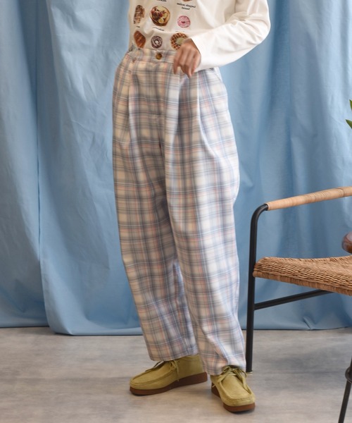Alley by w closet(アリーバイダブルクローゼット)の「【Alley】【サイズ調整できる】チェックタックパンツ(スラックス・レディース・ピンク/ブルー・FREE)」の14枚目の写真