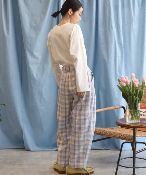 Alley by w closet(アリーバイダブルクローゼット)の「【Alley】【サイズ調整できる】チェックタックパンツ(スラックス・レディース・ピンク/ブルー・FREE)」の17枚目の写真