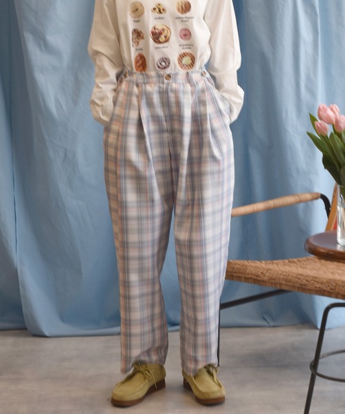 Alley by w closet(アリーバイダブルクローゼット)の「【Alley】【サイズ調整できる】チェックタックパンツ(スラックス・レディース・ピンク/ブルー・FREE)」の18枚目の写真
