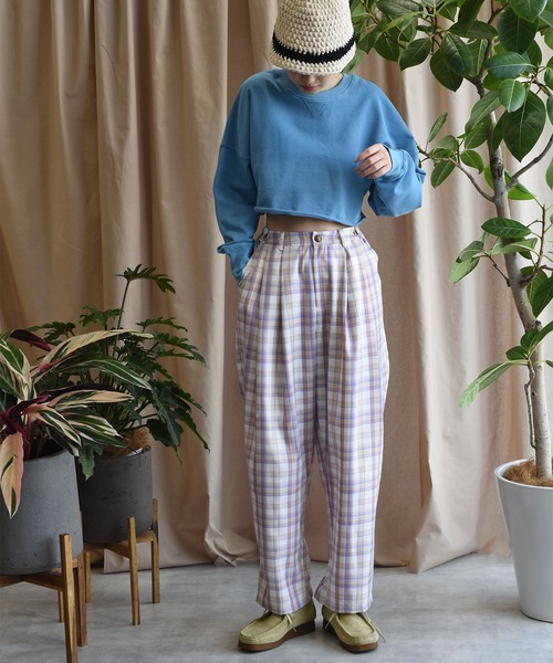 Alley by w closet(アリーバイダブルクローゼット)の「【Alley】【サイズ調整できる】チェックタックパンツ(スラックス・レディース・ピンク/ブルー・FREE)」の3枚目の写真