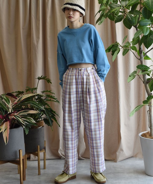 Alley by w closet(アリーバイダブルクローゼット)の「【Alley】【サイズ調整できる】チェックタックパンツ(スラックス・レディース・ピンク/ブルー・FREE)」の6枚目の写真