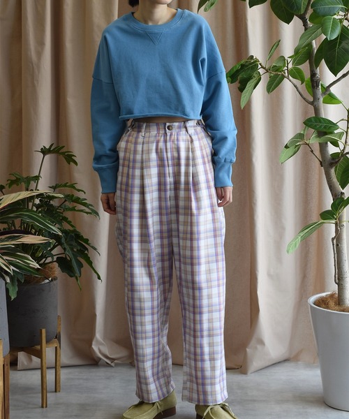 Alley by w closet(アリーバイダブルクローゼット)の「【Alley】【サイズ調整できる】チェックタックパンツ(スラックス・レディース・ピンク/ブルー・FREE)」の8枚目の写真