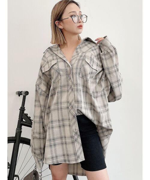 GYDA（ジェイダ）の「【WEB限定】LOOSEチェックシャツ（シャツ/ブラウス・レディース・ベージュ/オフホワイト/ミント・FREE）」の3枚目の写真