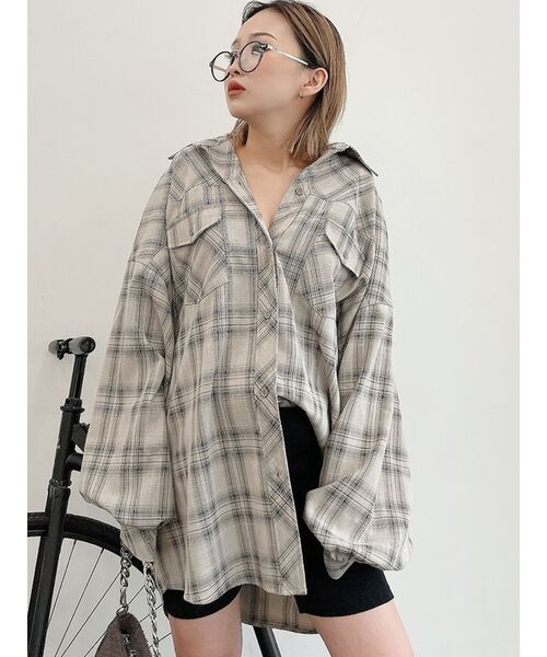 GYDA（ジェイダ）の「【WEB限定】LOOSEチェックシャツ（シャツ/ブラウス・レディース・ベージュ/オフホワイト/ミント・FREE）」の11枚目の写真