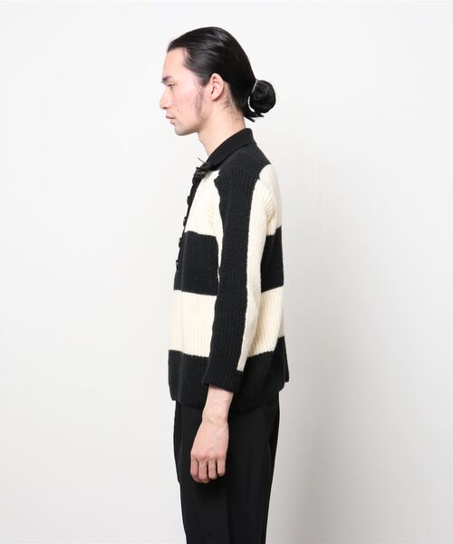 XU（エックスユー）の「【XU/エックスユー】stripe knit polo/ストライプポロシャツ ボーダーポロシャツ ニットポロシャツ 縞模様（ポロシャツ・メンズ・ブラック・ONE SIZE）」の2枚目の写真