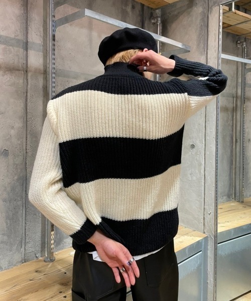 XU（エックスユー）の「【XU/エックスユー】stripe knit polo/ストライプポロシャツ ボーダーポロシャツ ニットポロシャツ 縞模様（ポロシャツ・メンズ・ブラック・ONE SIZE）」の7枚目の写真