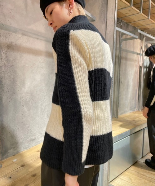 XU（エックスユー）の「【XU/エックスユー】stripe knit polo/ストライプポロシャツ ボーダーポロシャツ ニットポロシャツ 縞模様（ポロシャツ・メンズ・ブラック・ONE SIZE）」の5枚目の写真