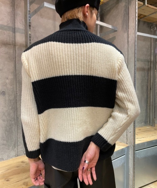 XU（エックスユー）の「【XU/エックスユー】stripe knit polo/ストライプポロシャツ ボーダーポロシャツ ニットポロシャツ 縞模様（ポロシャツ・メンズ・ブラック・ONE SIZE）」の9枚目の写真