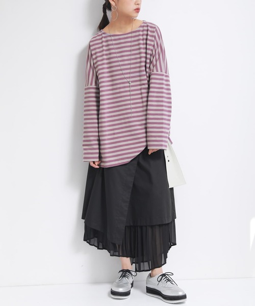 osharewalker（オシャレウォーカー）の「【廃盤】『ボーダー柄ロング丈カットソー』（Tシャツ/カットソー・レディース・パープル/ブラック/ブルー/モカ・FREE）」の15枚目の写真