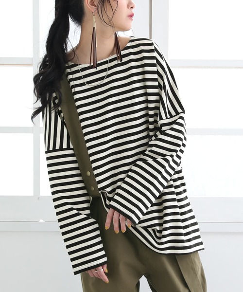 osharewalker（オシャレウォーカー）の「【廃盤】『ボーダー柄ロング丈カットソー』（Tシャツ/カットソー・レディース・パープル/ブラック/ブルー/モカ・FREE）」の16枚目の写真