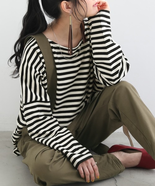 osharewalker（オシャレウォーカー）の「【廃盤】『ボーダー柄ロング丈カットソー』（Tシャツ/カットソー・レディース・パープル/ブラック/ブルー/モカ・FREE）」の17枚目の写真