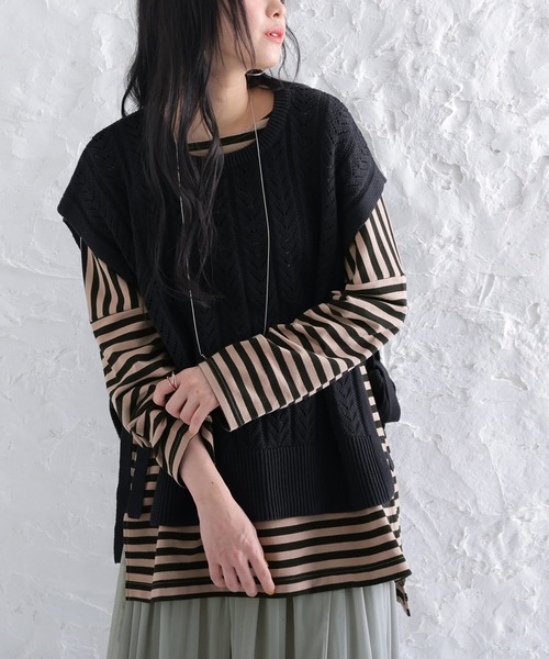 osharewalker（オシャレウォーカー）の「【廃盤】『ボーダー柄ロング丈カットソー』（Tシャツ/カットソー・レディース・パープル/ブラック/ブルー/モカ・FREE）」の20枚目の写真