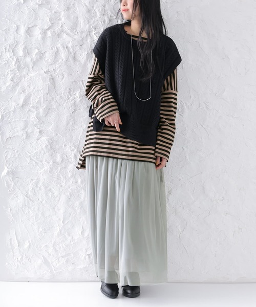 osharewalker（オシャレウォーカー）の「【廃盤】『ボーダー柄ロング丈カットソー』（Tシャツ/カットソー・レディース・パープル/ブラック/ブルー/モカ・FREE）」の22枚目の写真