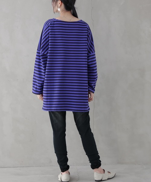 osharewalker（オシャレウォーカー）の「【廃盤】『ボーダー柄ロング丈カットソー』（Tシャツ/カットソー・レディース・パープル/ブラック/ブルー/モカ・FREE）」の11枚目の写真