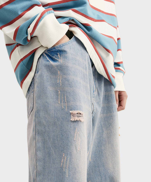 INFLATION（インフレーション）の「INFLATION(インフレーション)ワイドダメージジーンズ（デニムパンツ・メンズ・ブルー・M/XL/L/S）」の8枚目の写真