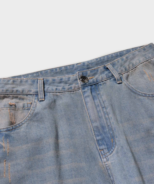 INFLATION（インフレーション）の「INFLATION(インフレーション)ワイドダメージジーンズ（デニムパンツ・メンズ・ブルー・M/XL/L/S）」の4枚目の写真