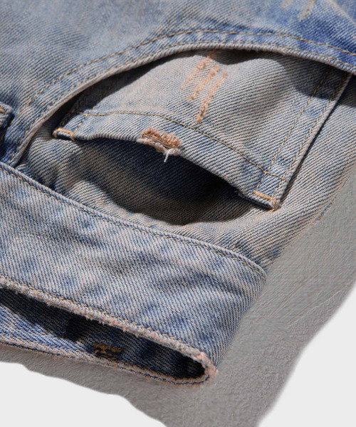 INFLATION（インフレーション）の「INFLATION(インフレーション)ワイドダメージジーンズ（デニムパンツ・メンズ・ブルー・M/XL/L/S）」の3枚目の写真