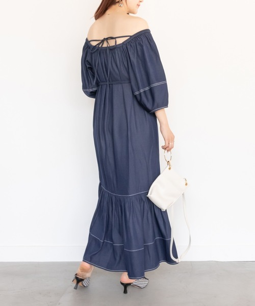 RANDA(ランダ)の「2WAYデニムライクワンピース(ワンピース・レディース・ブラック/ベージュ/インディゴブルー・1/0)」の3枚目の写真