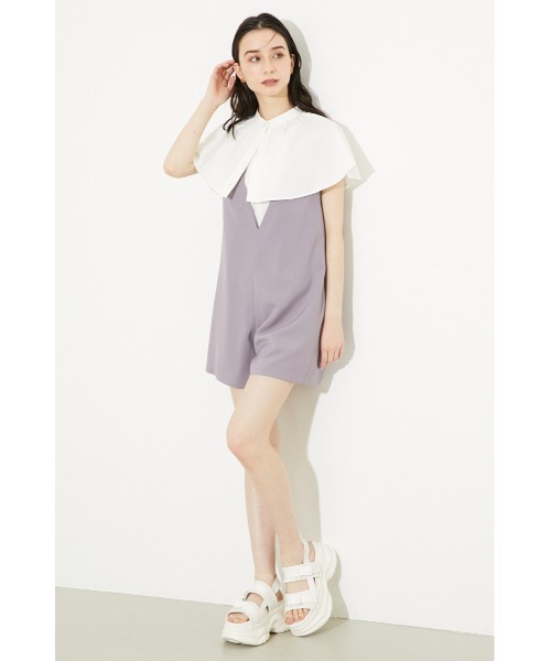 rienda（リエンダ）の「Vネックショートロンパース（つなぎ/オールインワン・レディース・ブラック/ベージュ/パープル・FREE）」の3枚目の写真