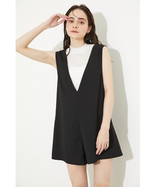 rienda（リエンダ）の「Vネックショートロンパース（つなぎ/オールインワン・レディース・ブラック/ベージュ/パープル・FREE）」の9枚目の写真