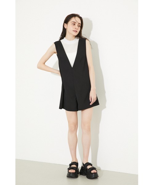 rienda（リエンダ）の「Vネックショートロンパース（つなぎ/オールインワン・レディース・ブラック/ベージュ/パープル・FREE）」の10枚目の写真