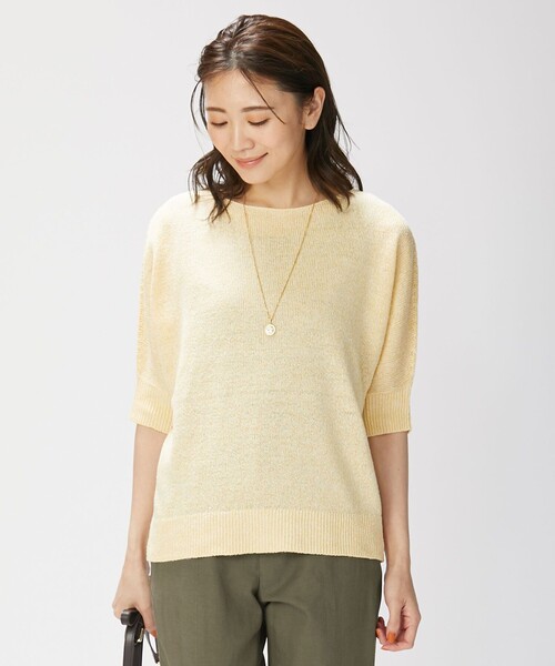 J.PRESS(ジェイプレス)の「リネンシルクコード ボートネック ニット(ニット/セーター・レディース・ベージュ系/イエロー系/ネイビー系・LARGE/MEDIUM)」の2枚目の写真