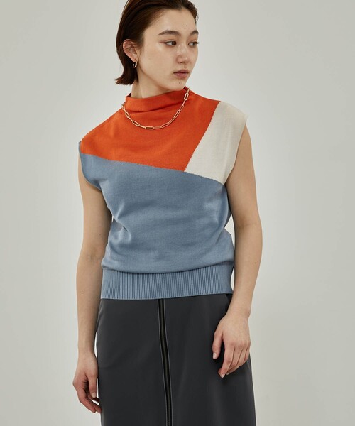 CITY TOKYO（シティトウキョウ）の「カラーブロックニットトップス（ニット/セーター・レディース・ライトブルー/ブラック/グリーン/モカ・FREE）」の7枚目の写真